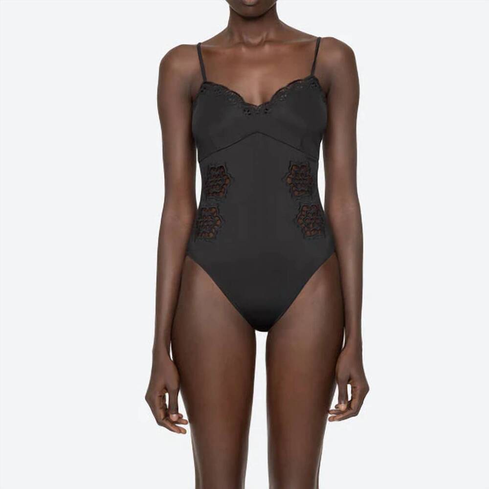 NEW SEA babette eyelet one piece in black